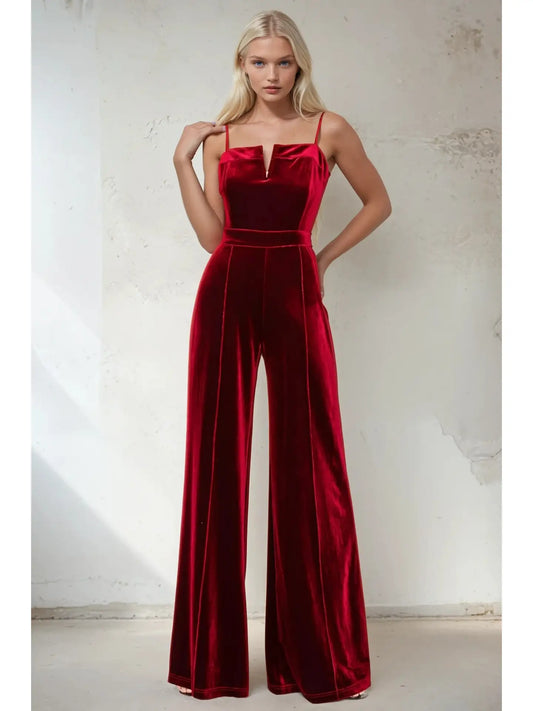 MiMi Structured V-Trim Velvet Jumpsuit