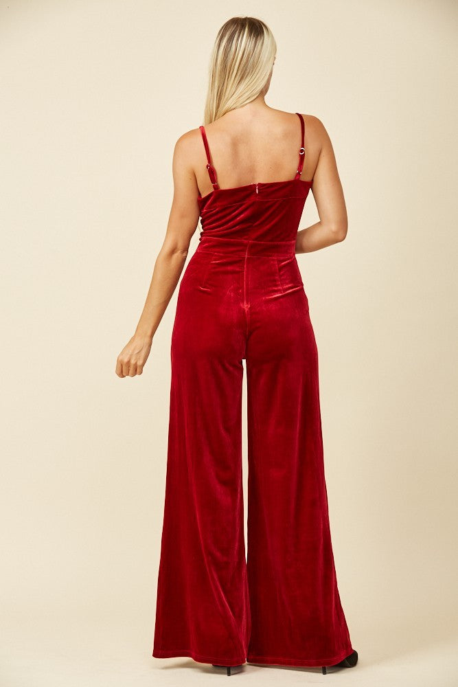 MiMi Structured V-Trim Velvet Jumpsuit